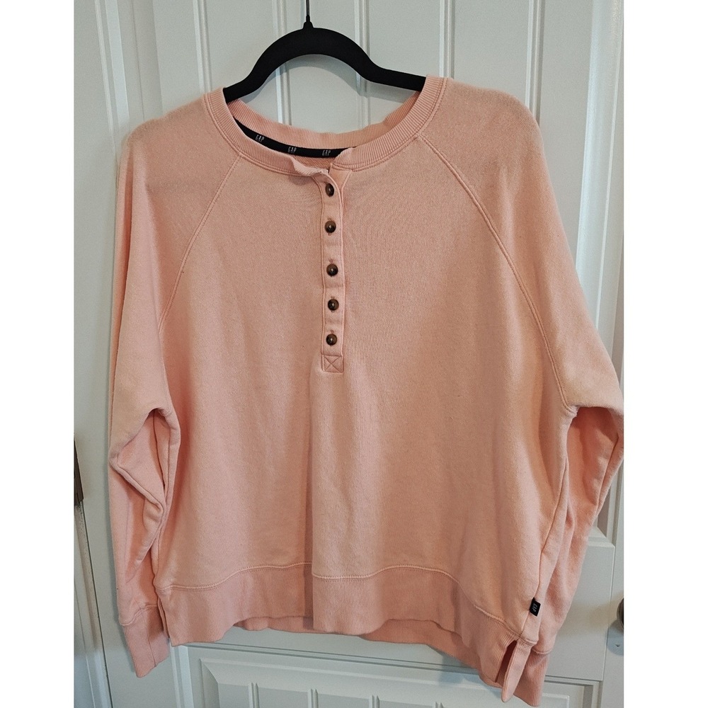 Gap Henley Sweatshirt XL Peach Women Pullover Loungewear Used Casual Soft